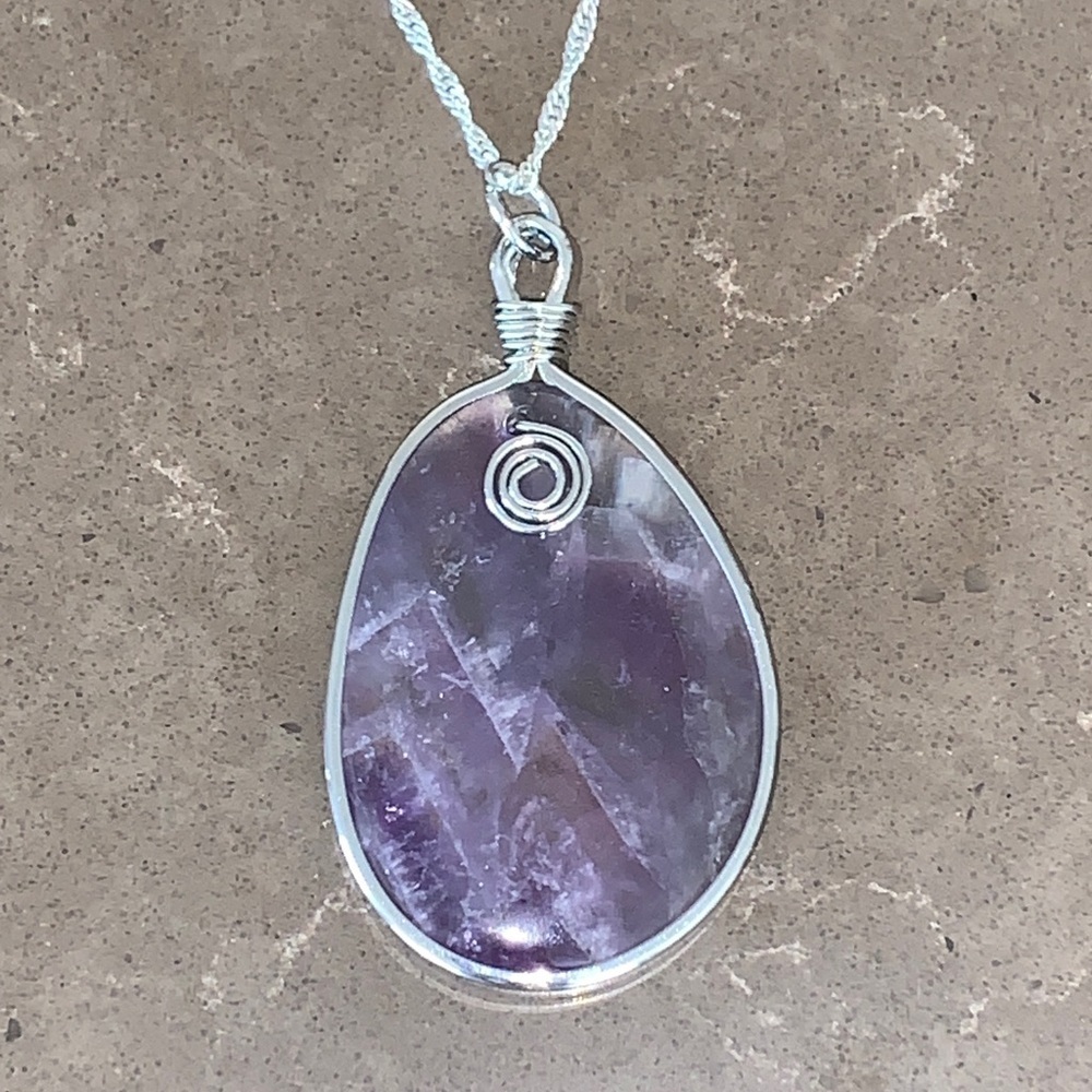 NWOT Wire Wrapped Amethyst Pendant on 925 Sterling Silver Twisted Chain - Picture 2 of 7